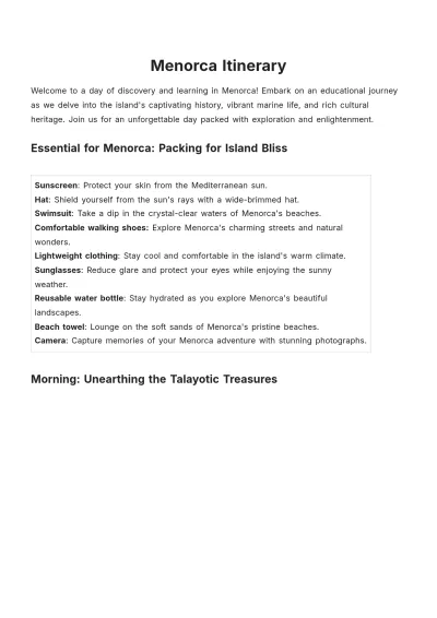 Free Menorca Itinerary Template to Edit Online