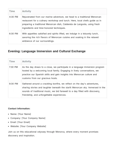Free Menorca Itinerary Template to Edit Online
