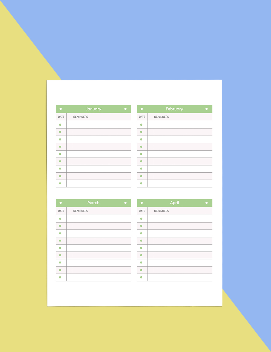 12 Month Life Planner Template