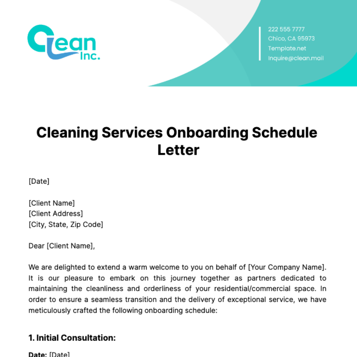 Free Cleaning Services Onboarding Schedule Letter Template