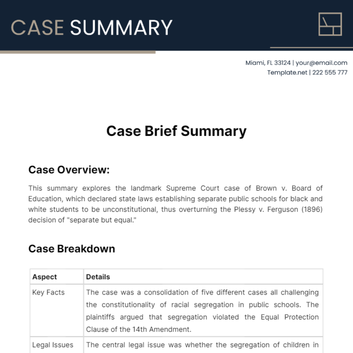 Case Brief Summary Template