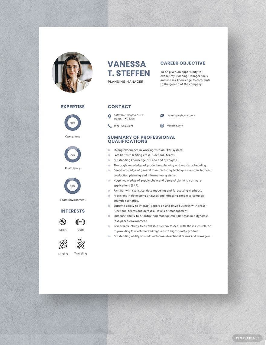 Planning Manager Resume