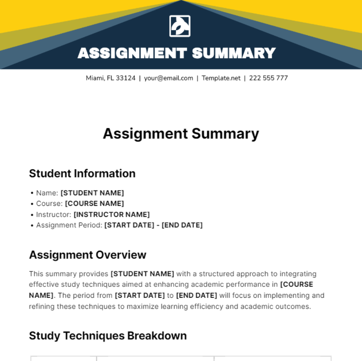 Assignment Summary Template