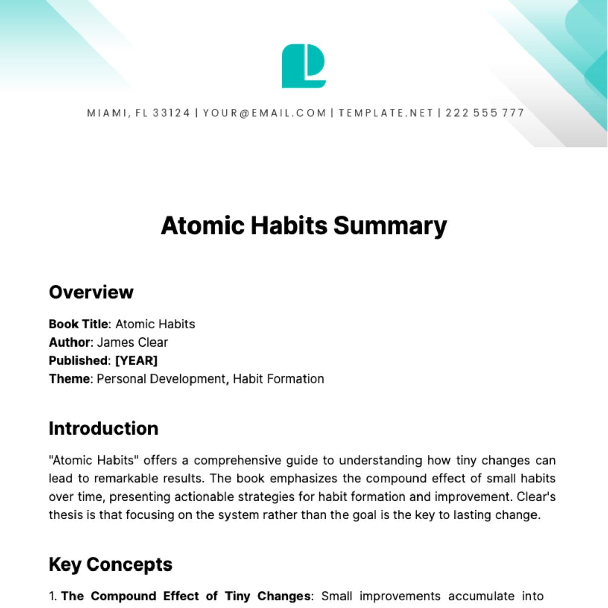 Atomic Habits Summary Template