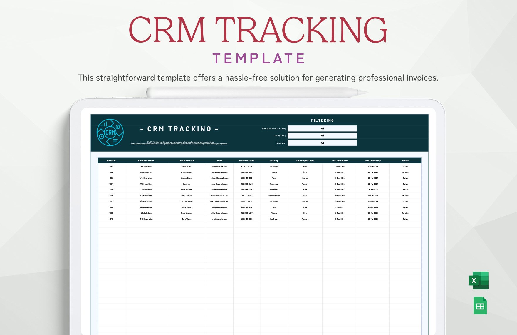 CRM Tracking Template in Excel, Google Sheets