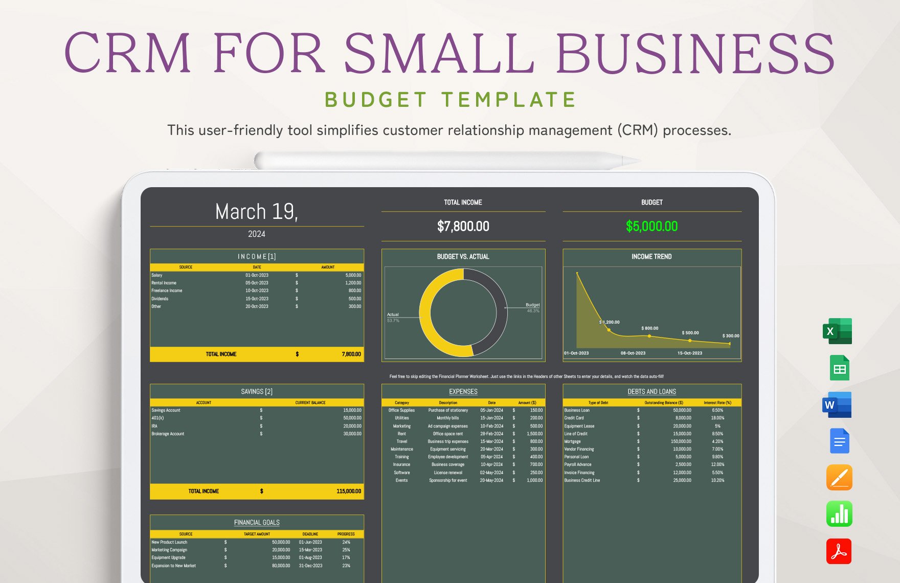 CRM for Small Business Template in Excel, Google Sheets