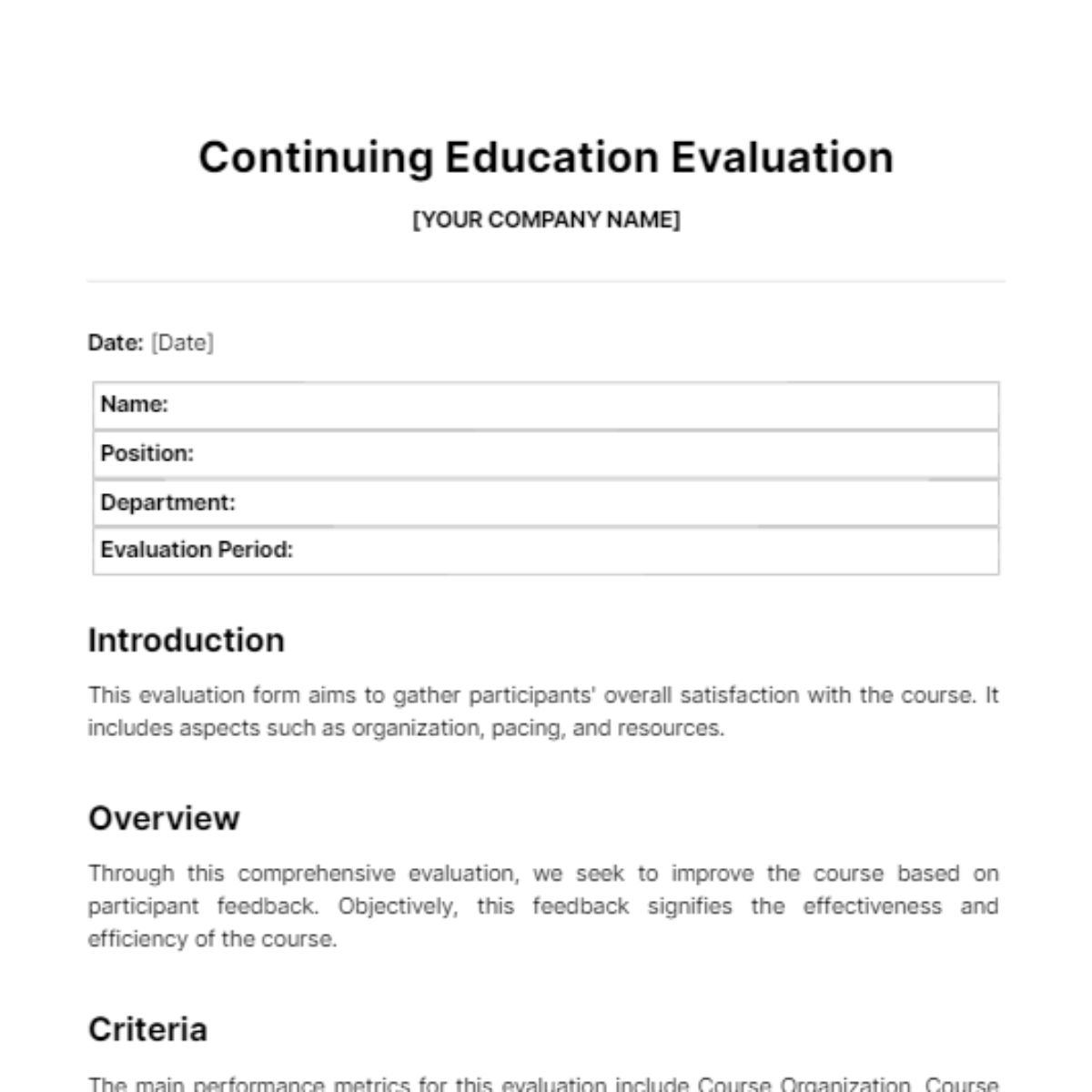 Continuing Education Evaluation Template