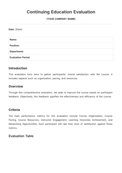 Free Continuing Education Evaluation Template to Edit Online