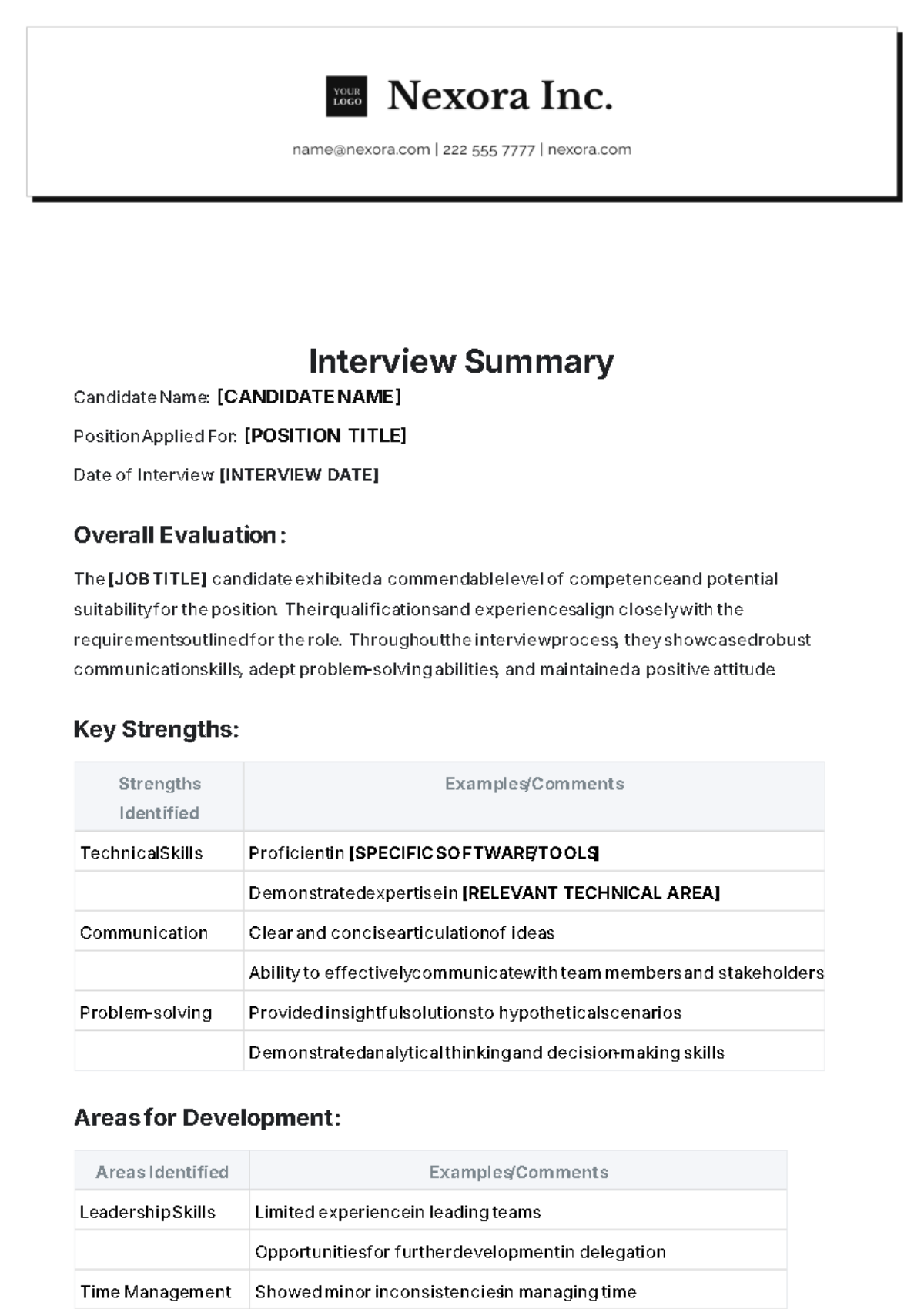 Interview Summary Layout Template - Edit Online & Download