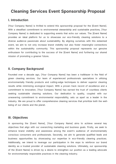Free Cleaning Services Event Sponsorship Proposal Template to Edit Online