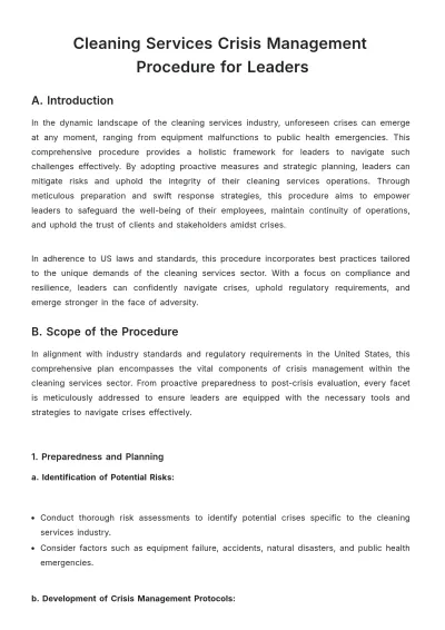 Free Cleaning Services Crisis Management Procedure for Leaders Template to Edit Online
