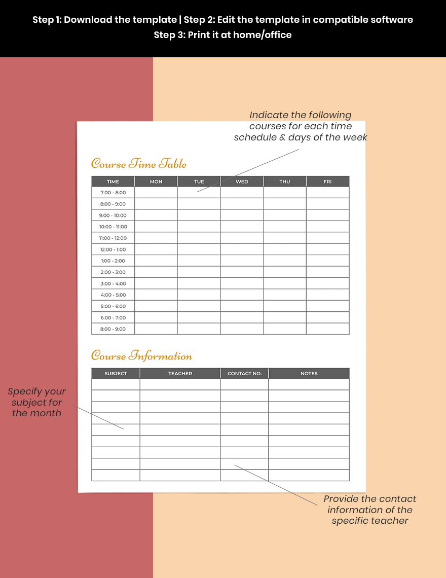 Monthly Academic Planner Template