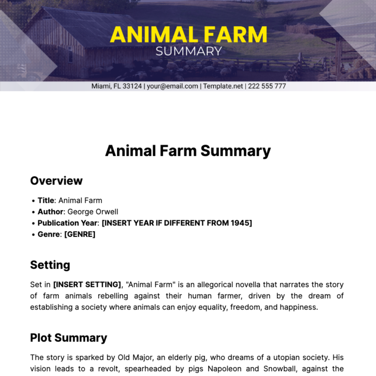 Animal Farm Summary Template
