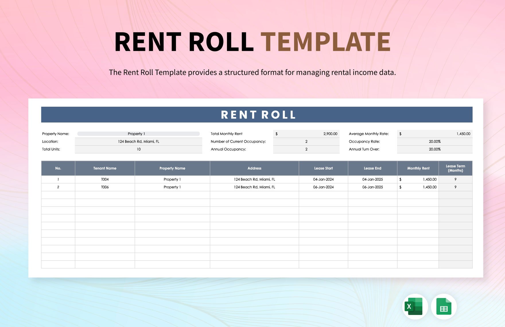 Rent Roll Template in Excel, Google Sheets