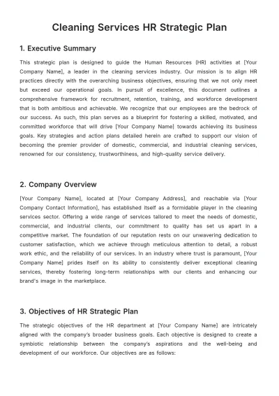 Free Cleaning Services HR Strategic Plan Template to Edit Online