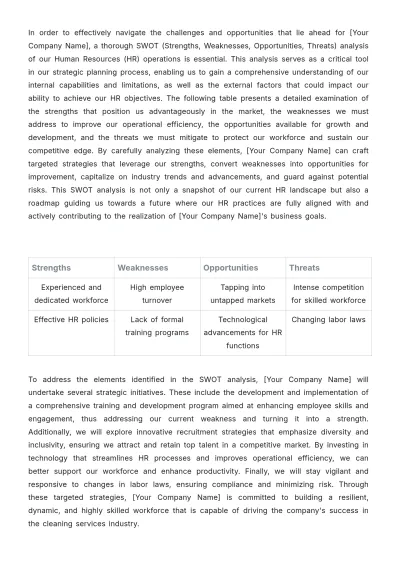 Free Cleaning Services HR Strategic Plan Template to Edit Online