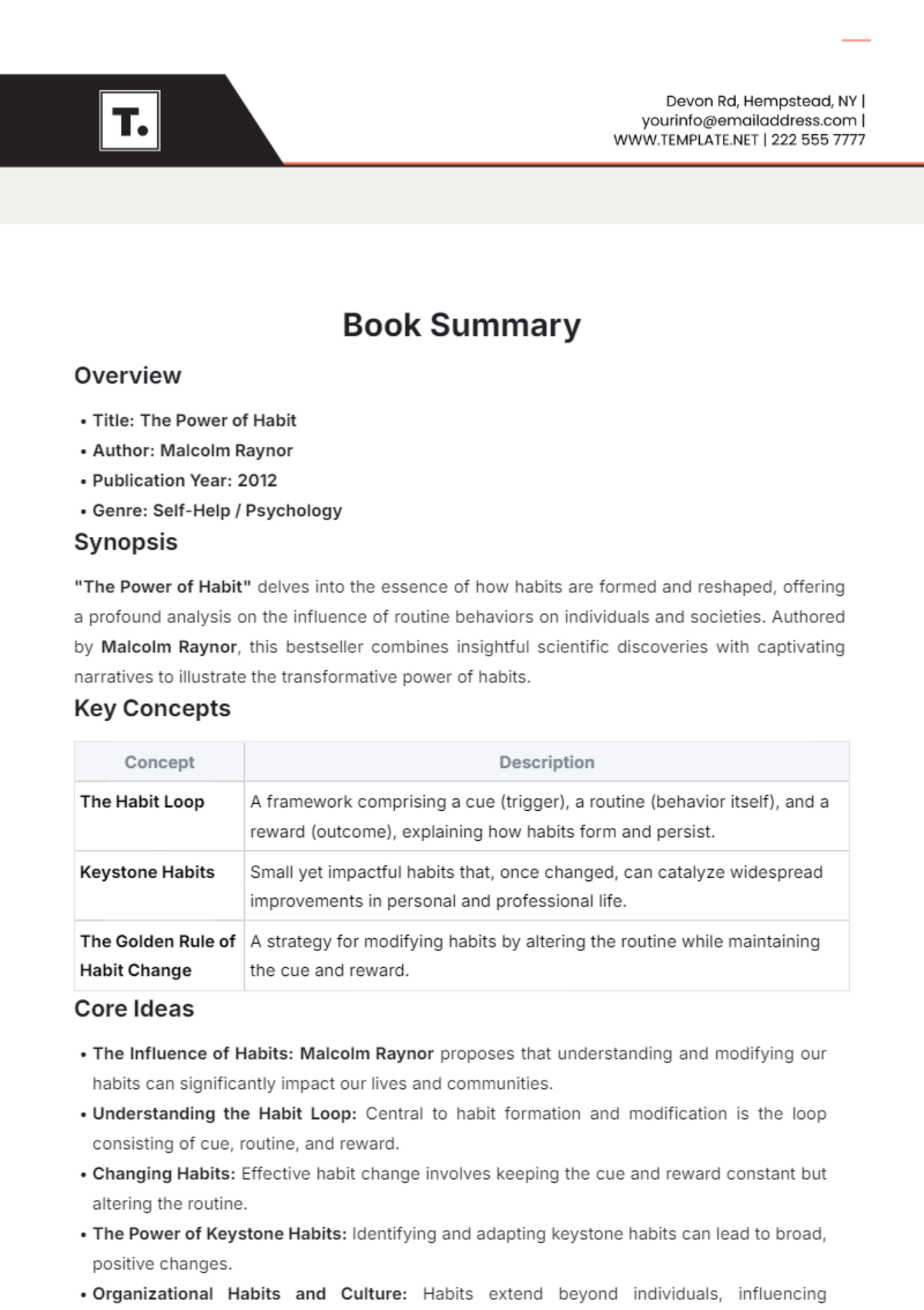 Book Summary Template - Edit Online & Download