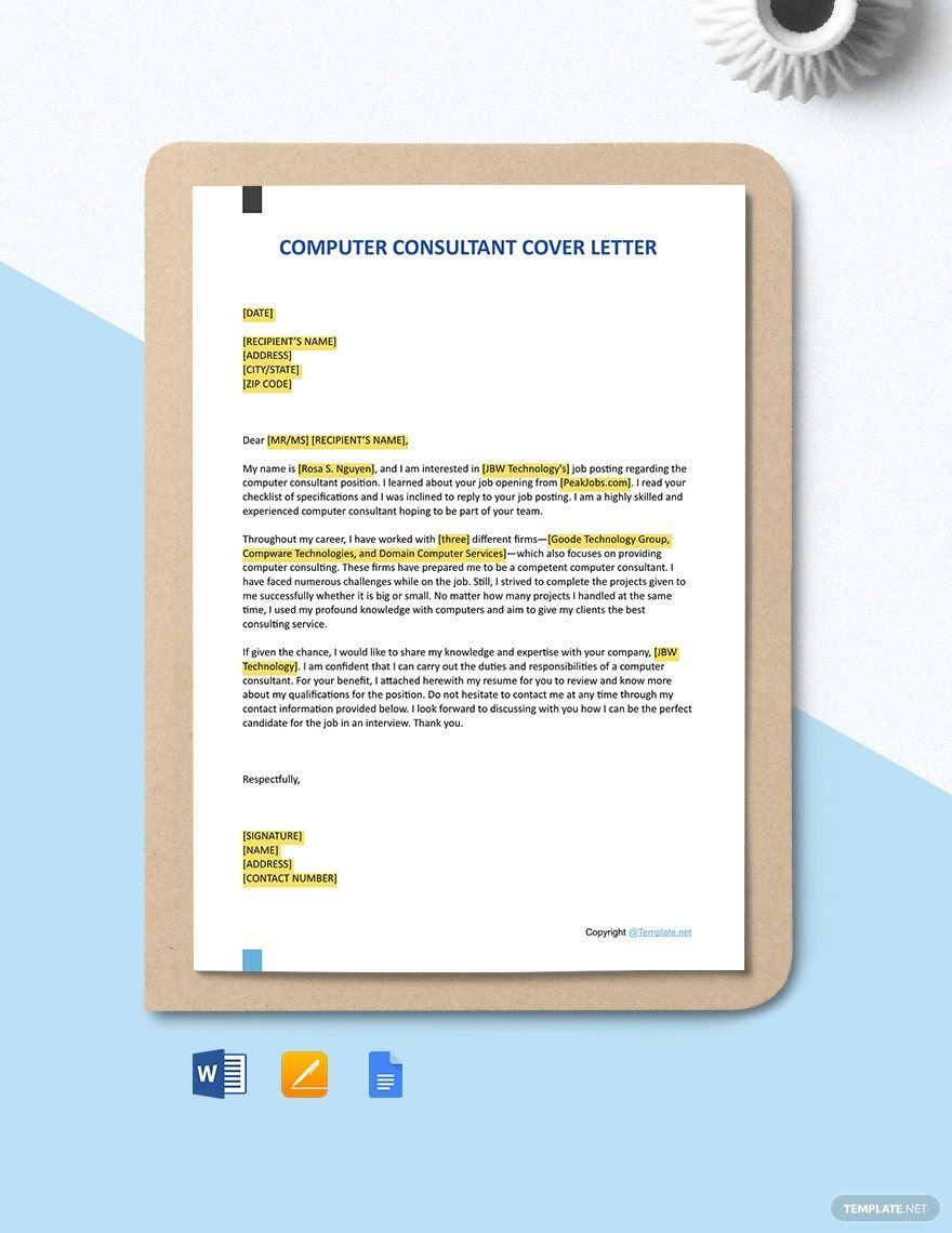 Computer Consultant Cover Letter Template