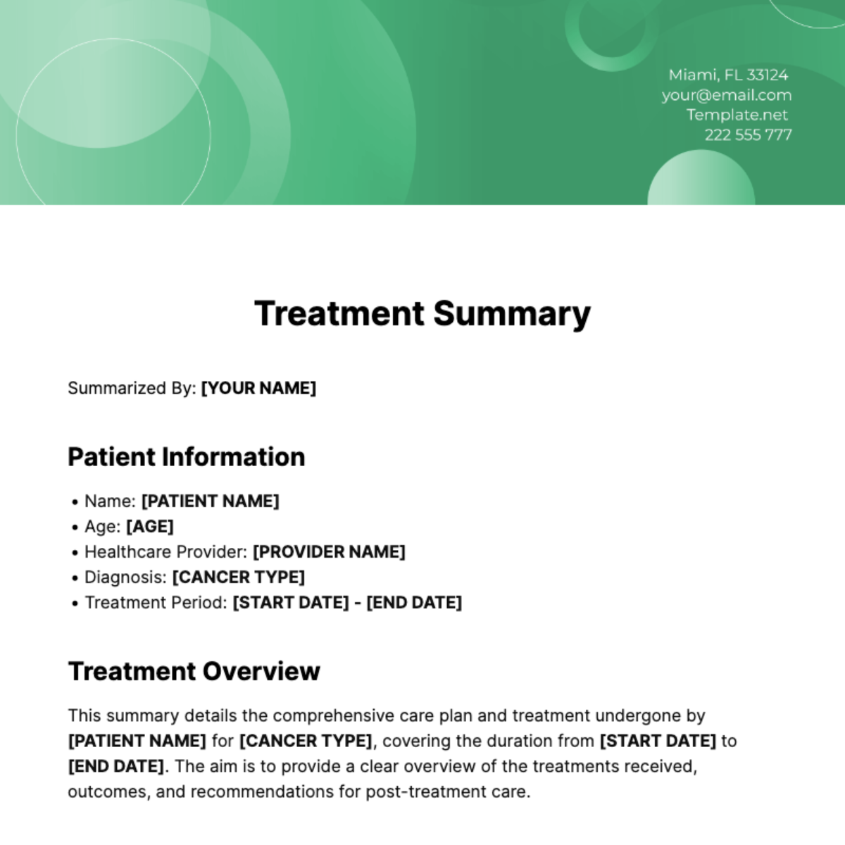 Treatment Summary Template