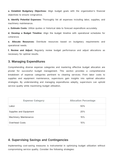 Free Cleaning Services Budget Management Guide for Supervisors Template to Edit Online