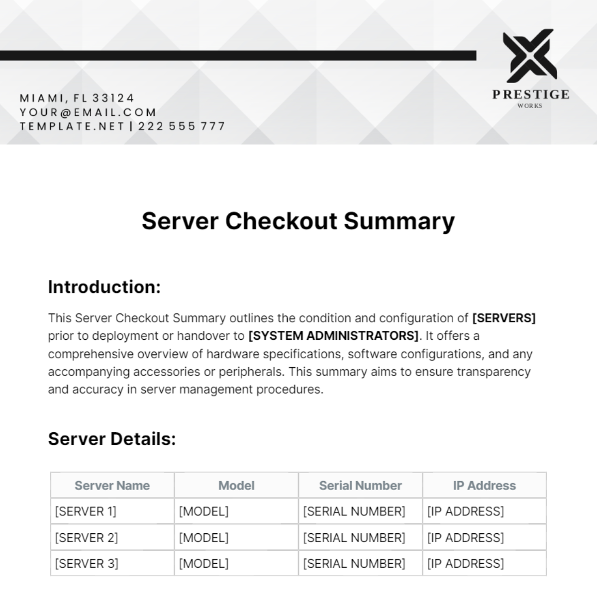 Server Checkout Summary Template
