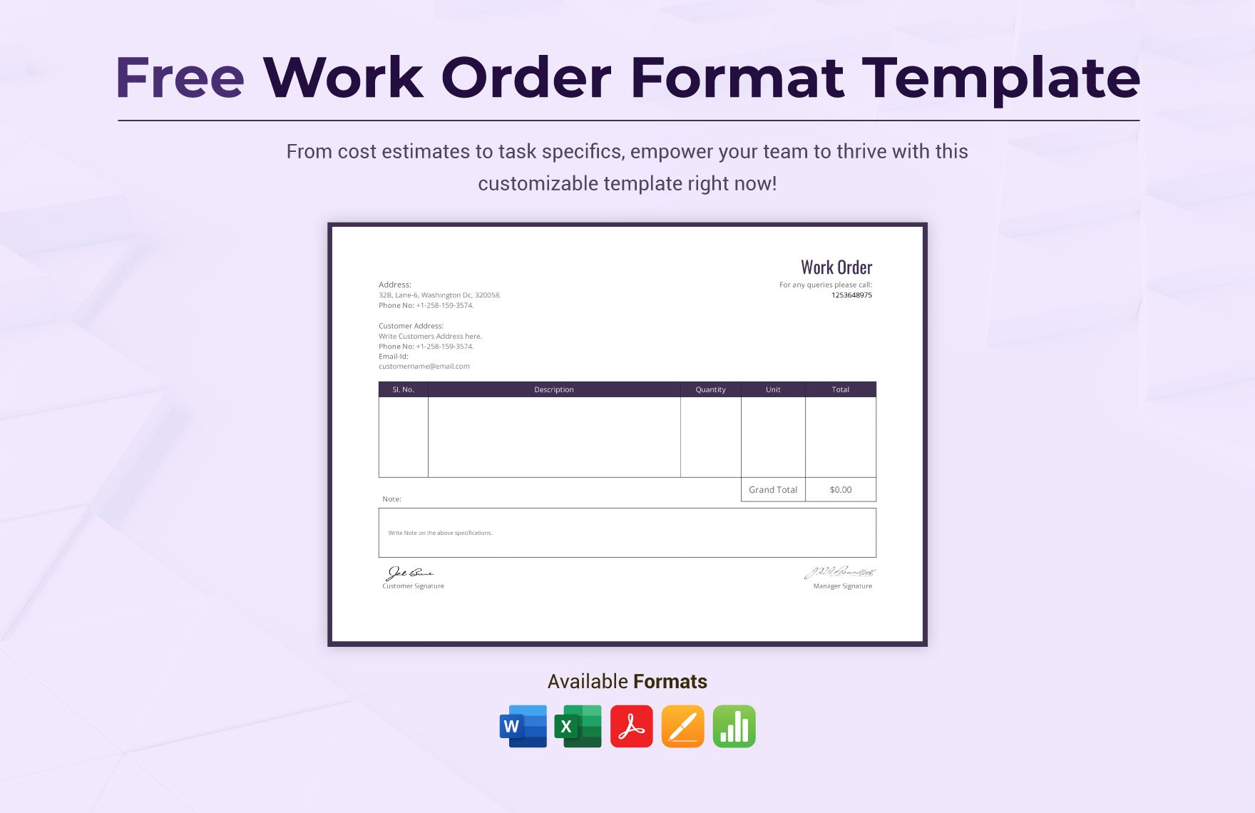 Work Order Format Template