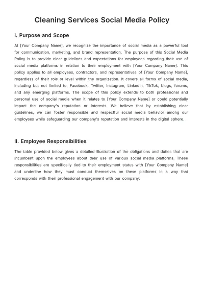 Free Cleaning Services Social Media Policy Template to Edit Online