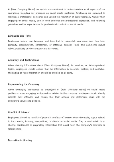 Free Cleaning Services Social Media Policy Template to Edit Online