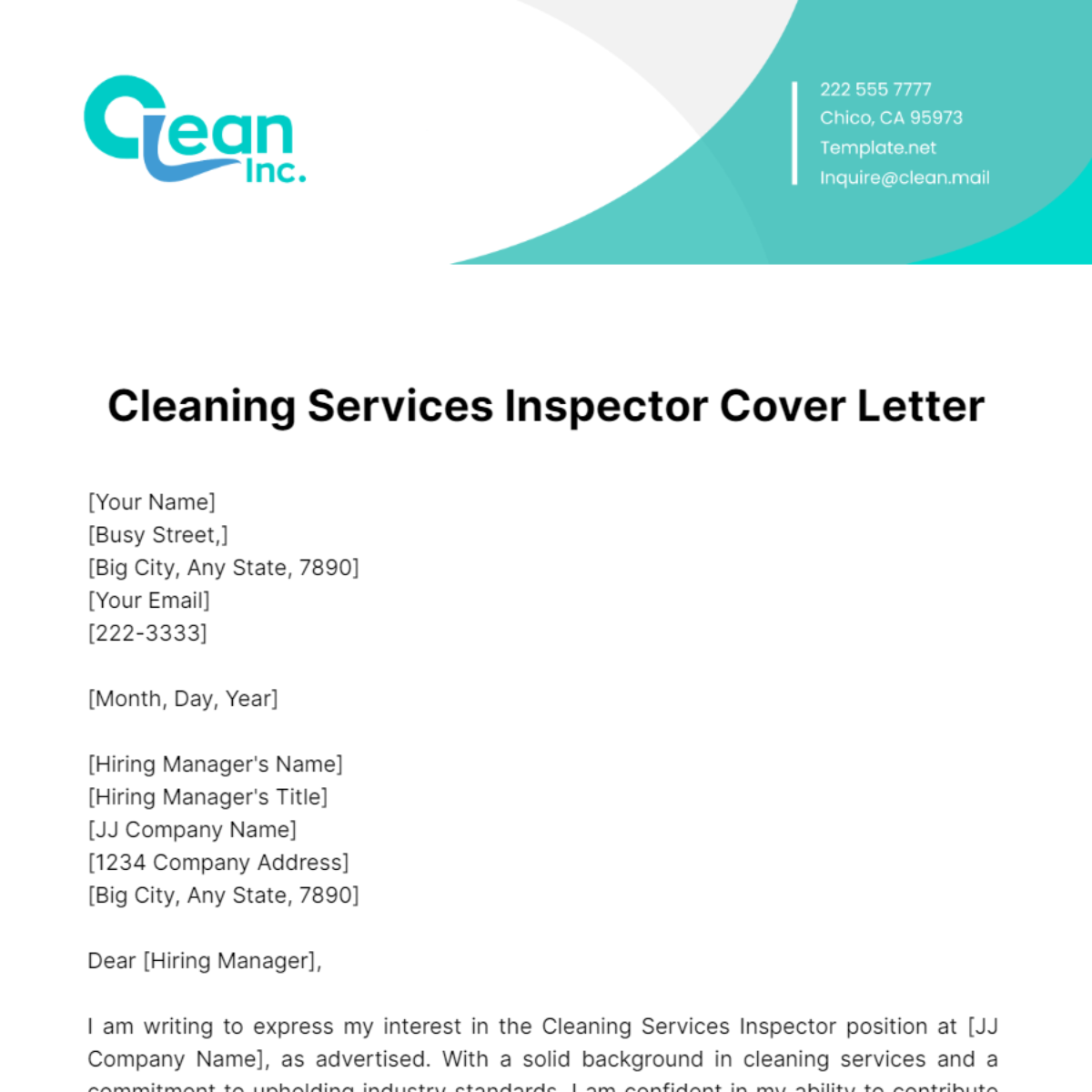 Cleaning Services Inspector Cover Letter Template