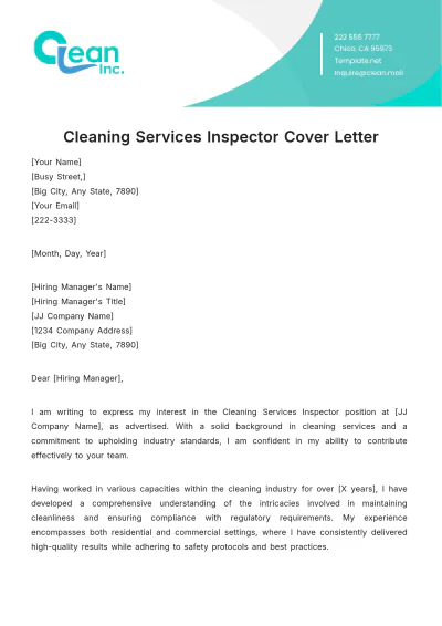 Free Cleaning Services Inspector Cover Letter Template to Edit Online