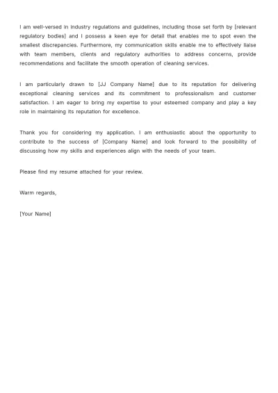 Free Cleaning Services Inspector Cover Letter Template to Edit Online