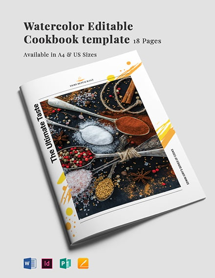 Watercolor editable Cookbook template