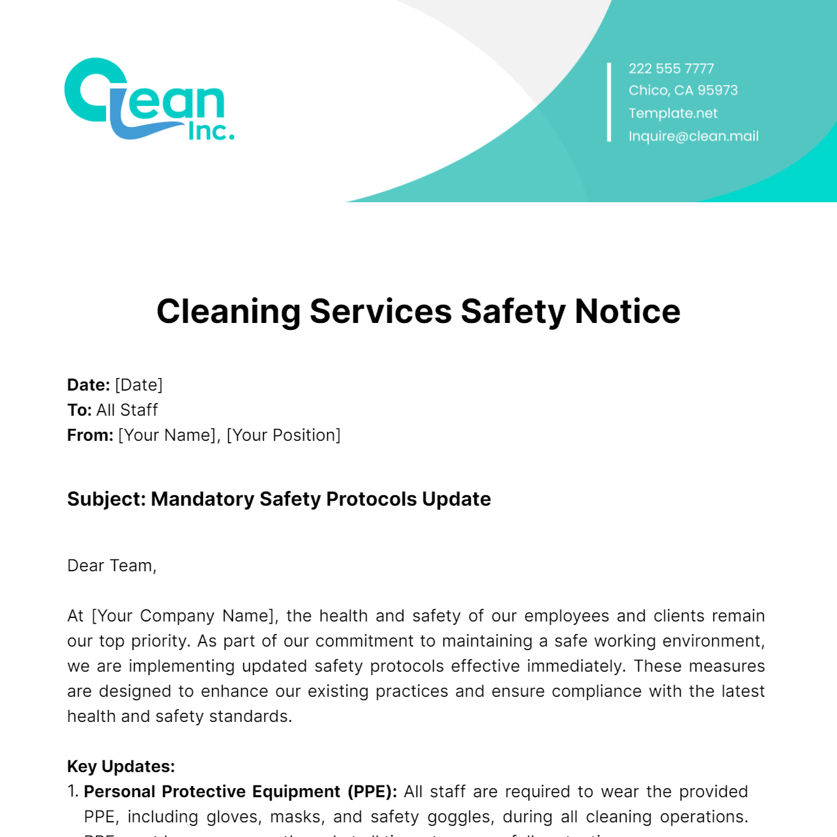 Cleaning Services Safety Notice Template