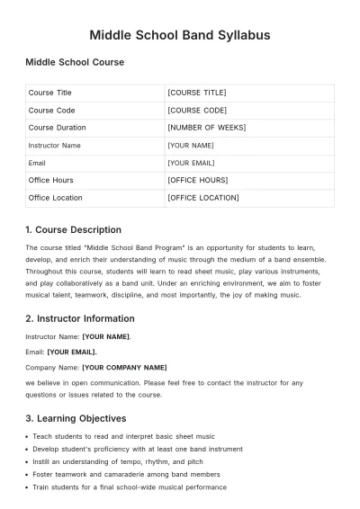 Free Middle School Band Syllabus Template to Edit Online