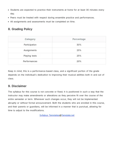 Free Middle School Band Syllabus Template to Edit Online