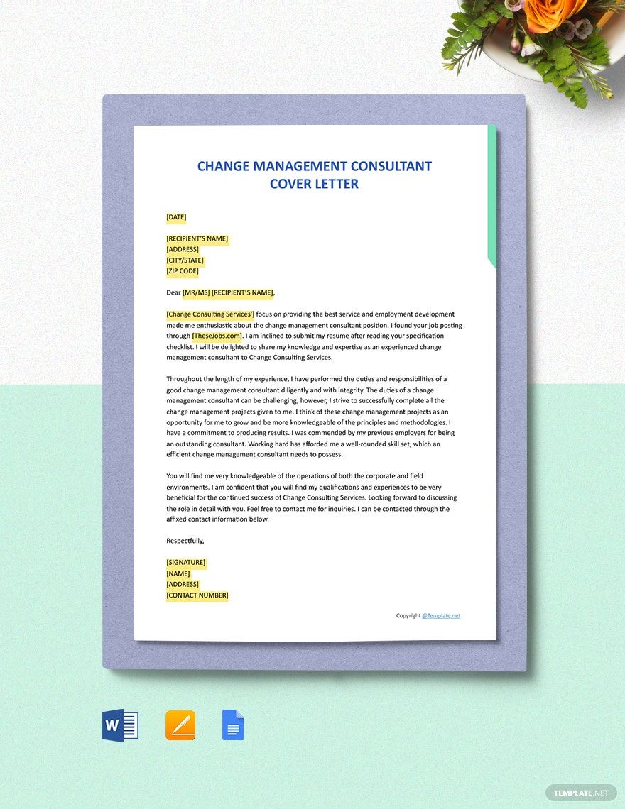 Change Management Consultant Cover Letter Template