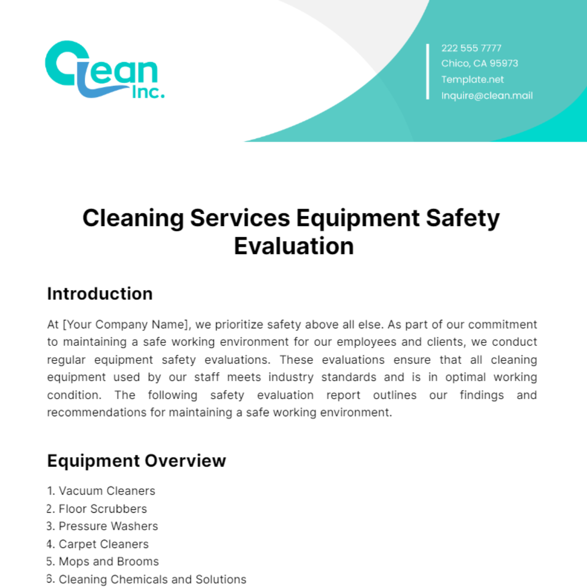 Free Cleaning Services Equipment Safety Evaluation Template