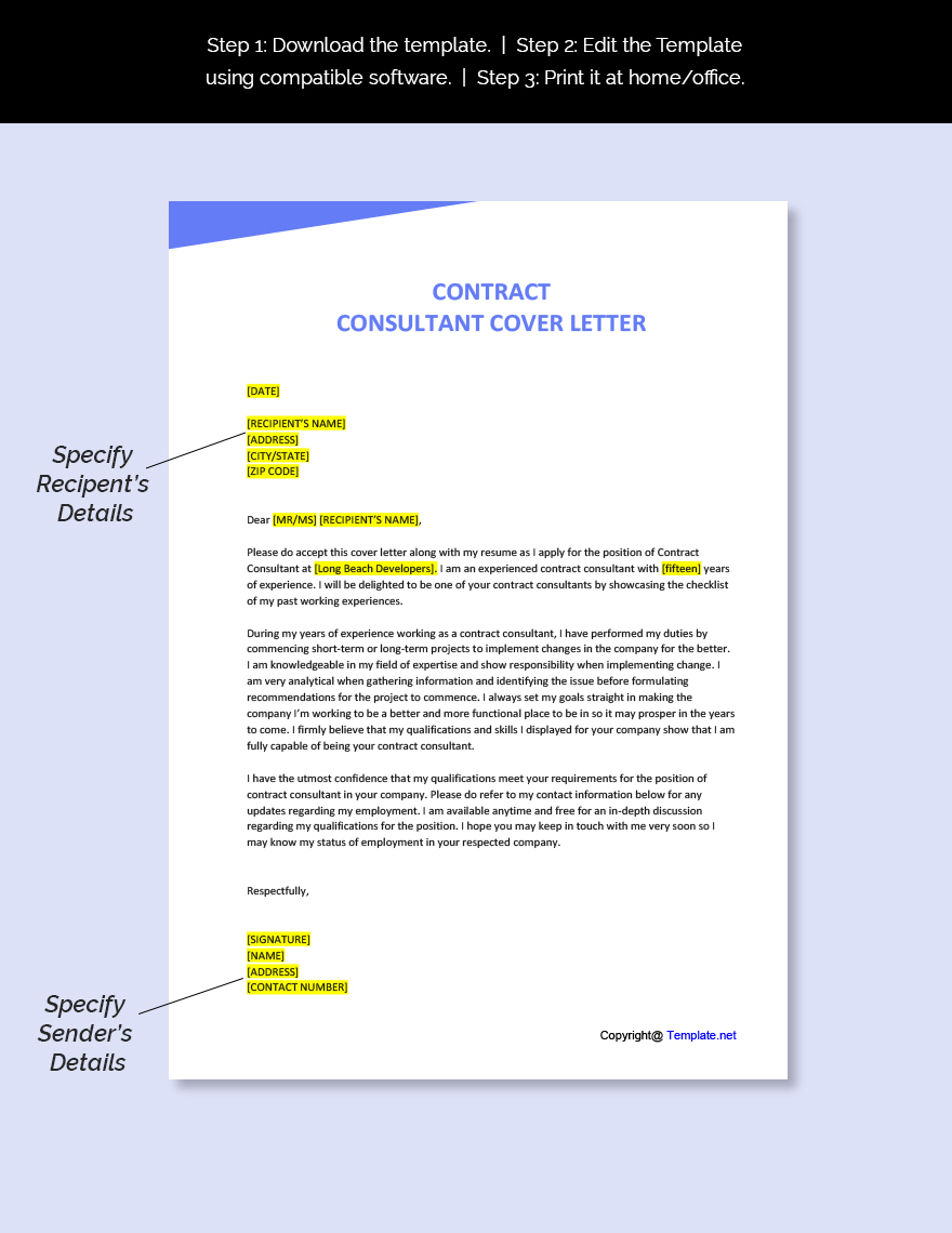 Contract Consultant Cover Letter Template