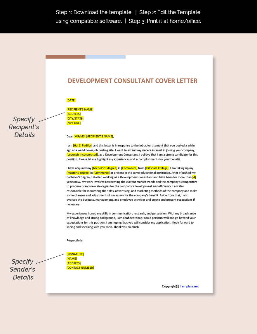 Development Consultant Cover Letter Template