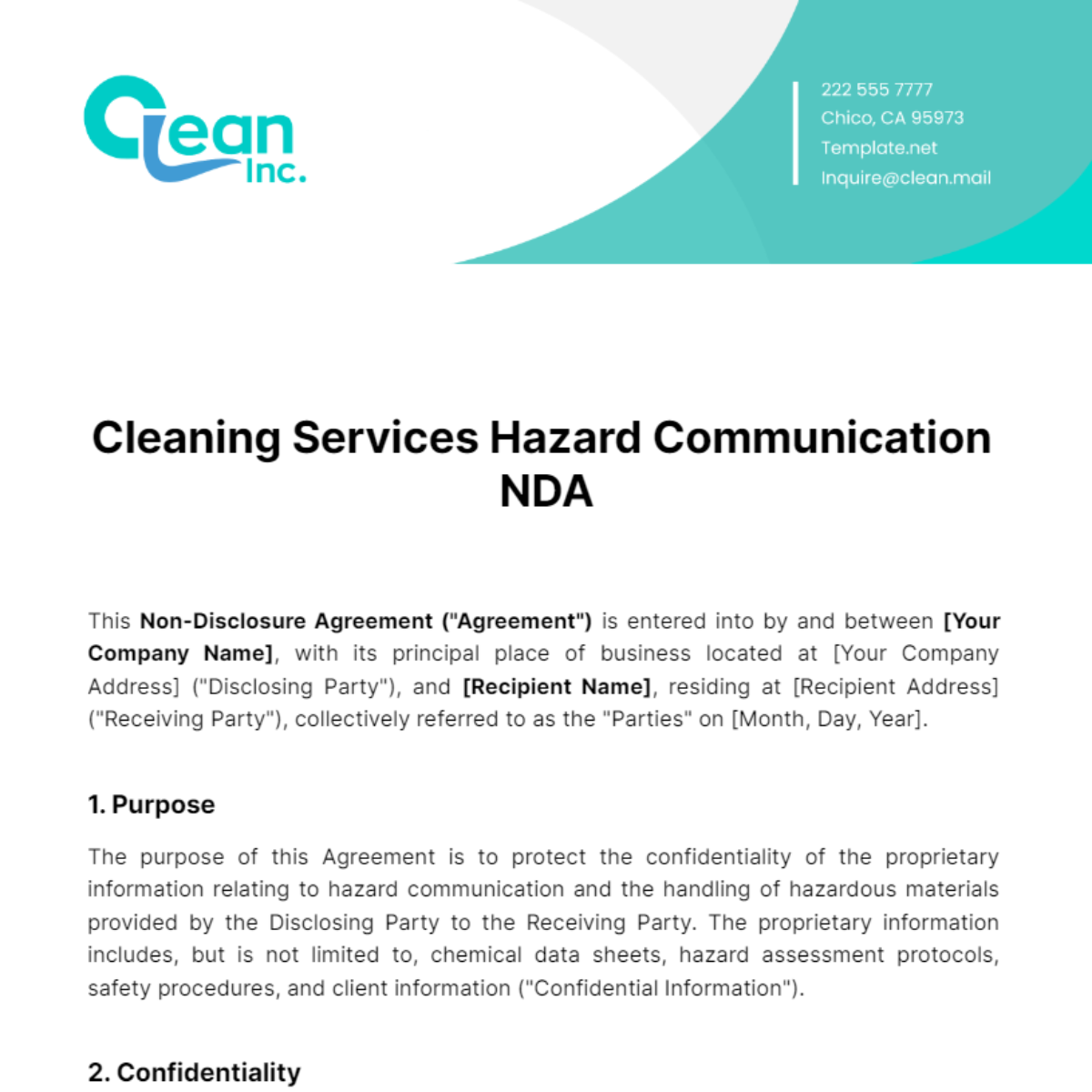 Free Cleaning Services Hazard Communication NDA Template