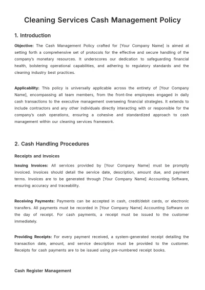 Free Cleaning Services Cash Management Policy Template to Edit Online