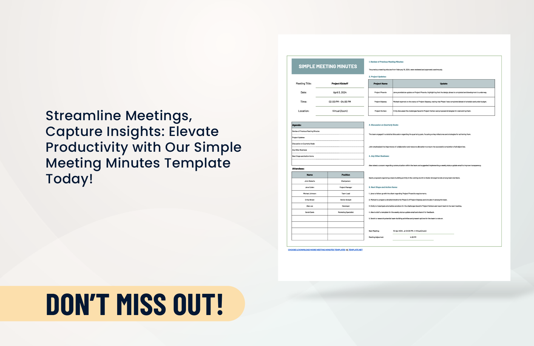 Simple Meeting Minutes Template