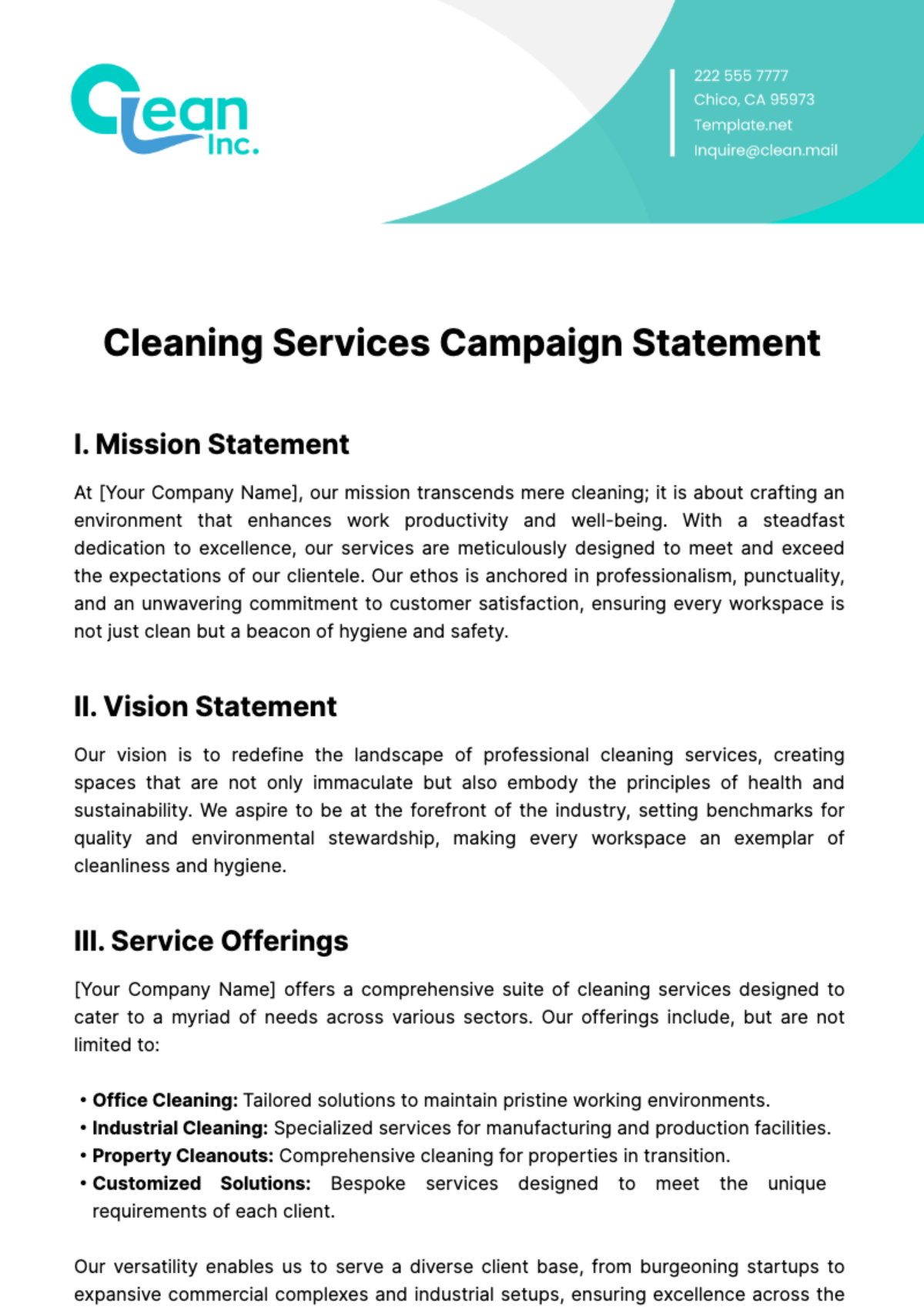 Cleaning Services Campaign Statement Template