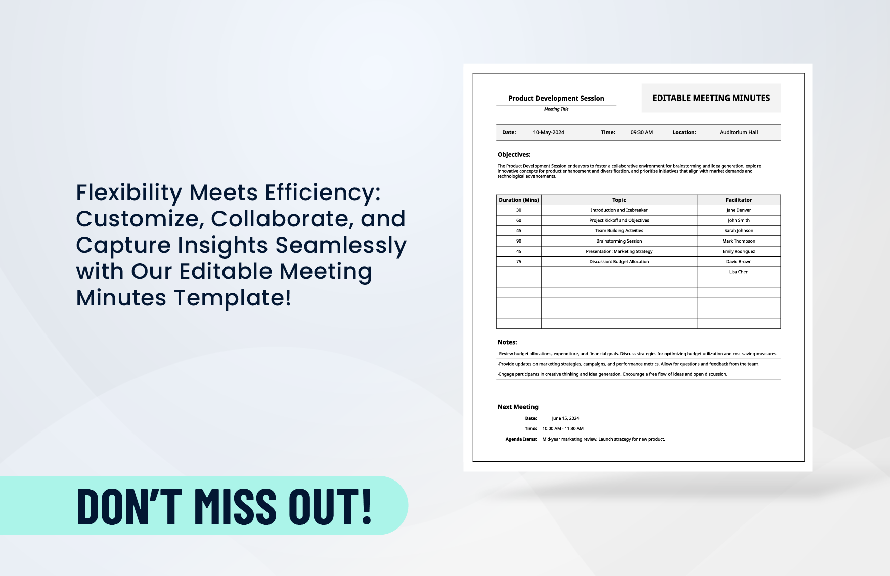 Editable Meeting Minutes Template