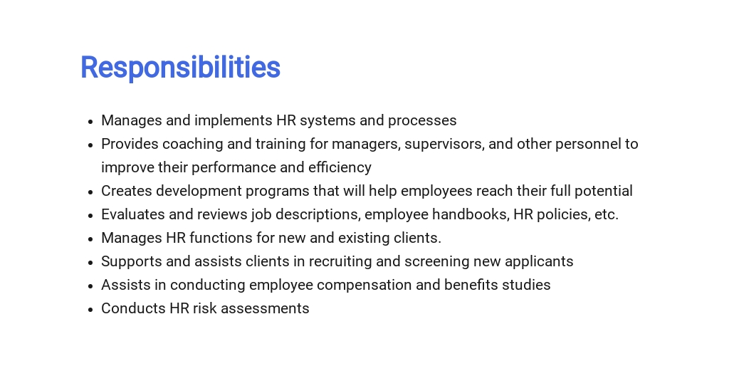 Senior human resource consultant job description
