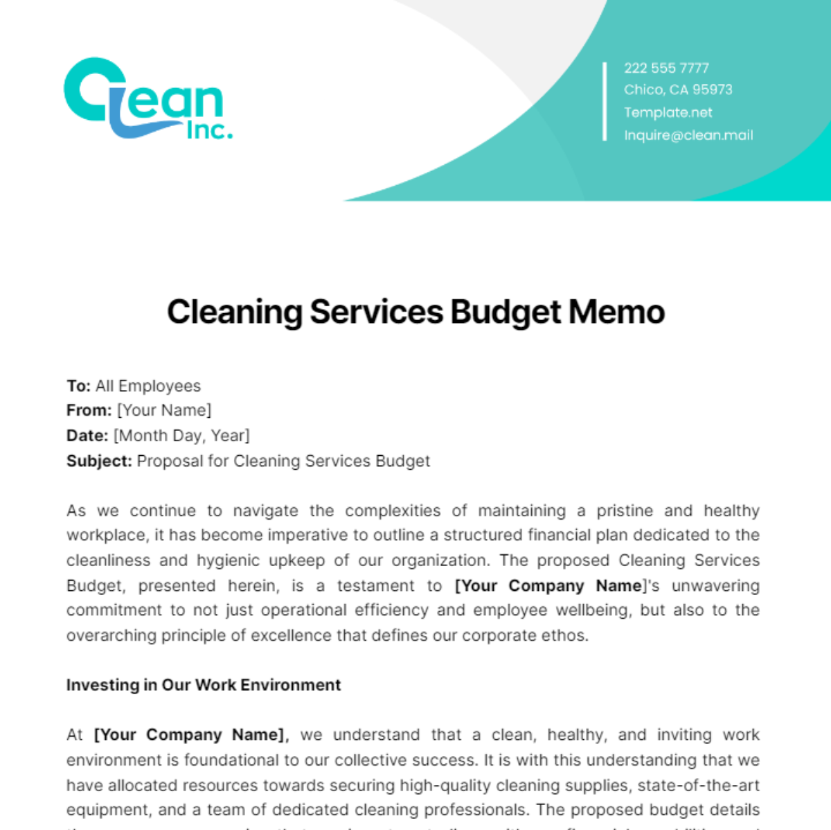Cleaning Services Budget Memo Template