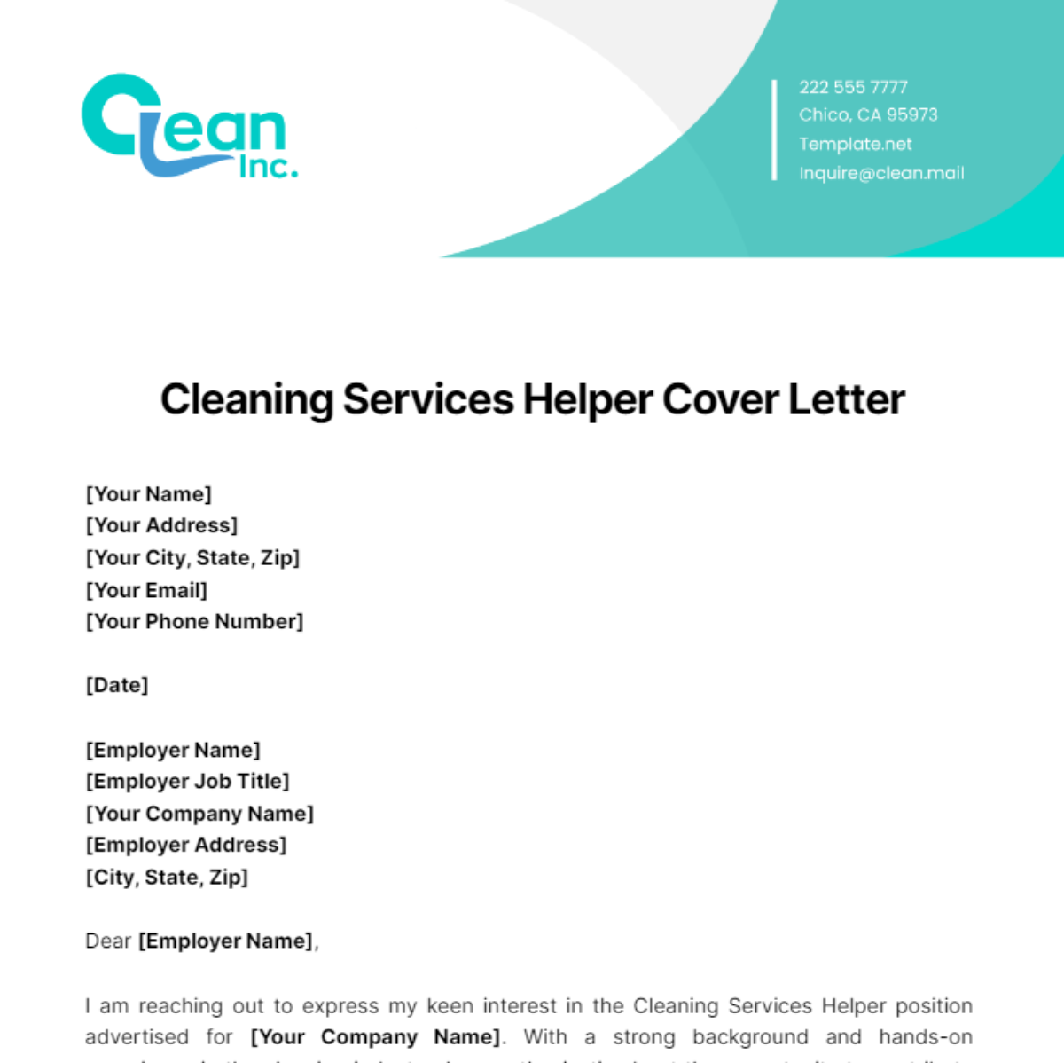 Free Cleaning Services Helper Cover Letter Template