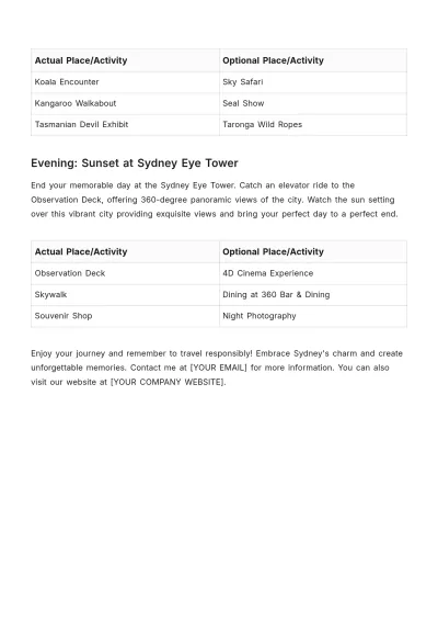 Free 1 Day Sydney Itinerary Template to Edit Online