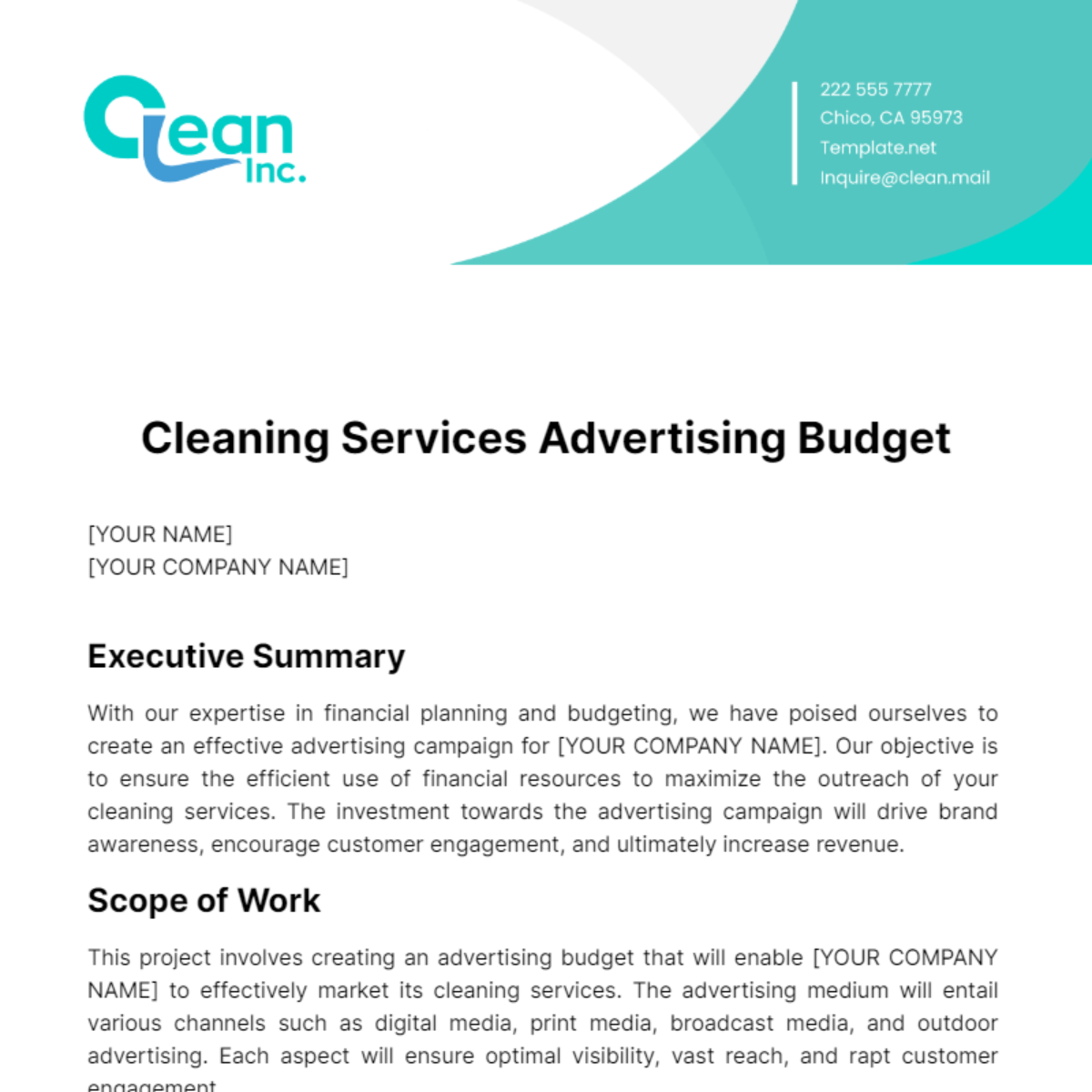 Free Cleaning Services Advertising Budget Template