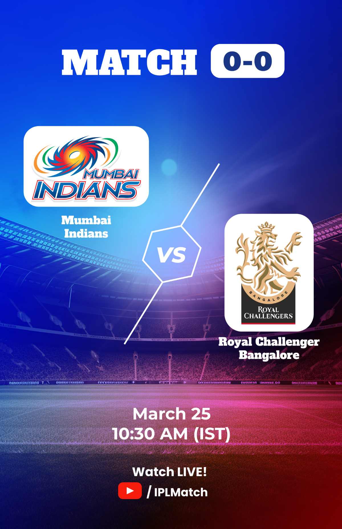 Mumbai Indians Vs Royal Challengers Bangalore Match Poster